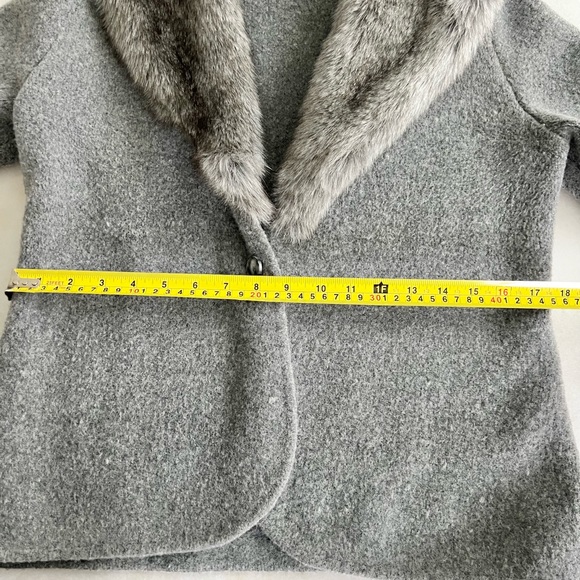 Anthropologie Faux Fur Sweater Cardigan Grey Wool Wrap Belted V Neck Jacket - Picture 8 of 9